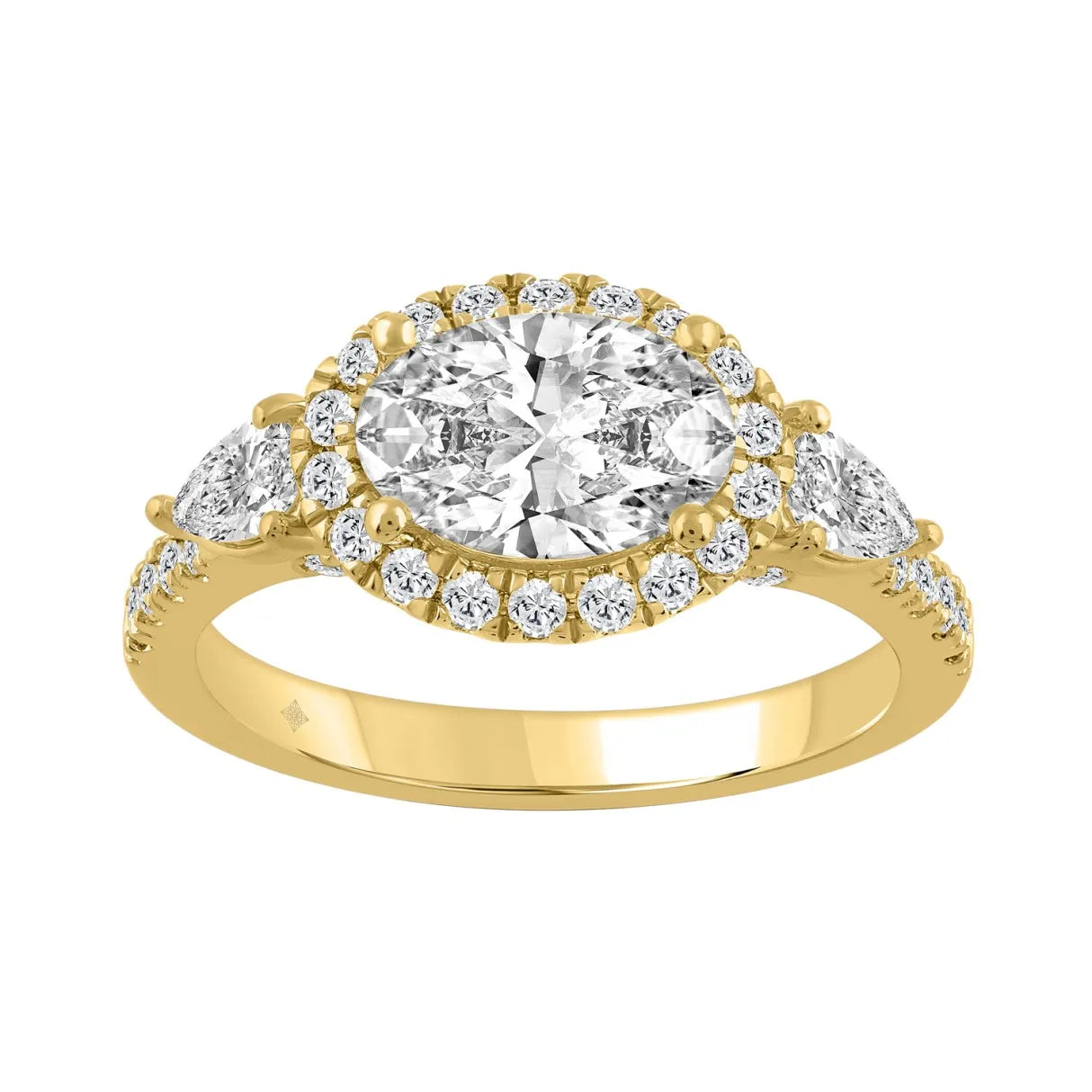14K YELLOW GOLD 2 1/2CT ROUND/OVAL/PEAR DIAMOND LADIES RING (CENTER STONE OVAL DIAMOND 1 1/2CT)