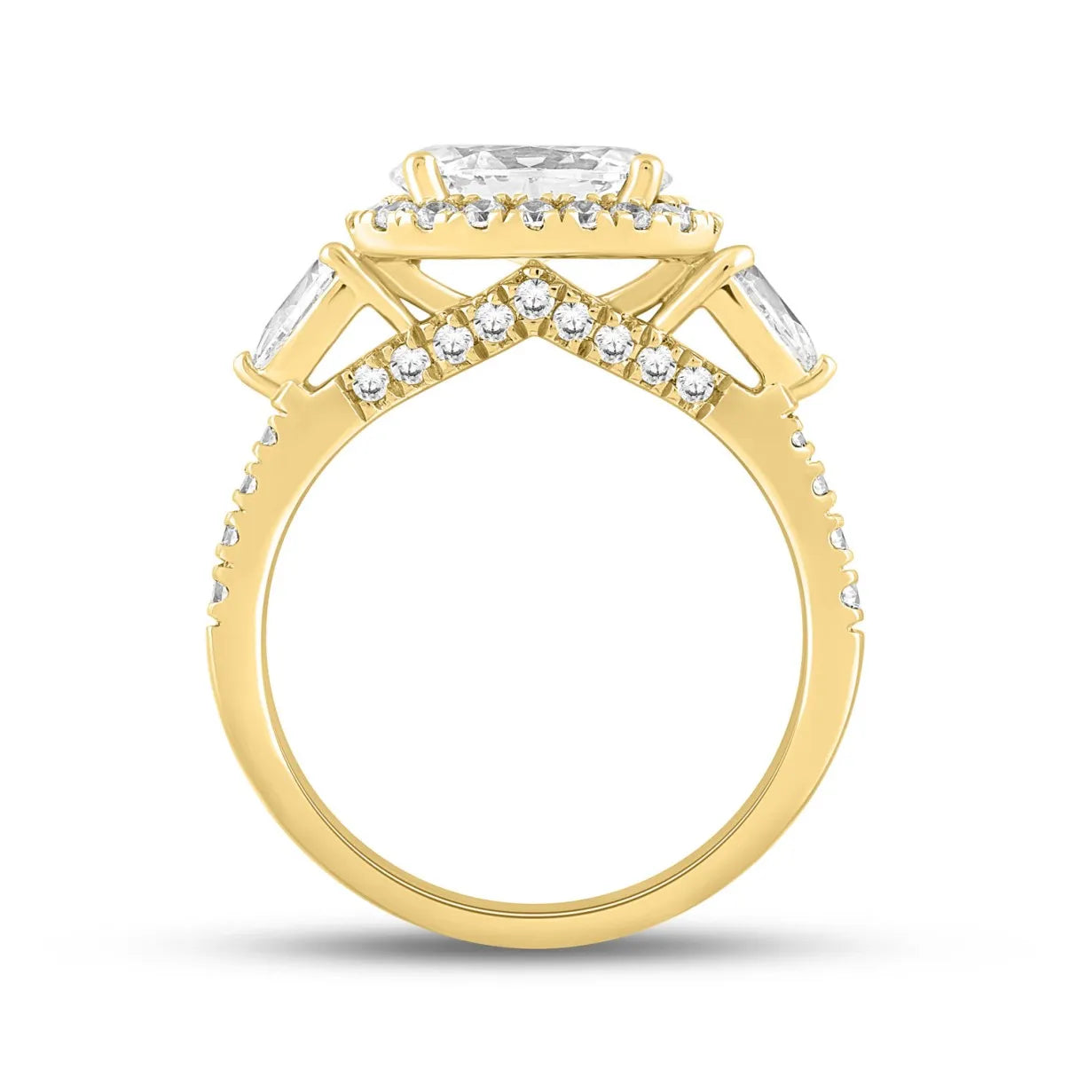 14K YELLOW GOLD 2 1/2CT ROUND/OVAL/PEAR DIAMOND LADIES RING (CENTER STONE OVAL DIAMOND 1 1/2CT)