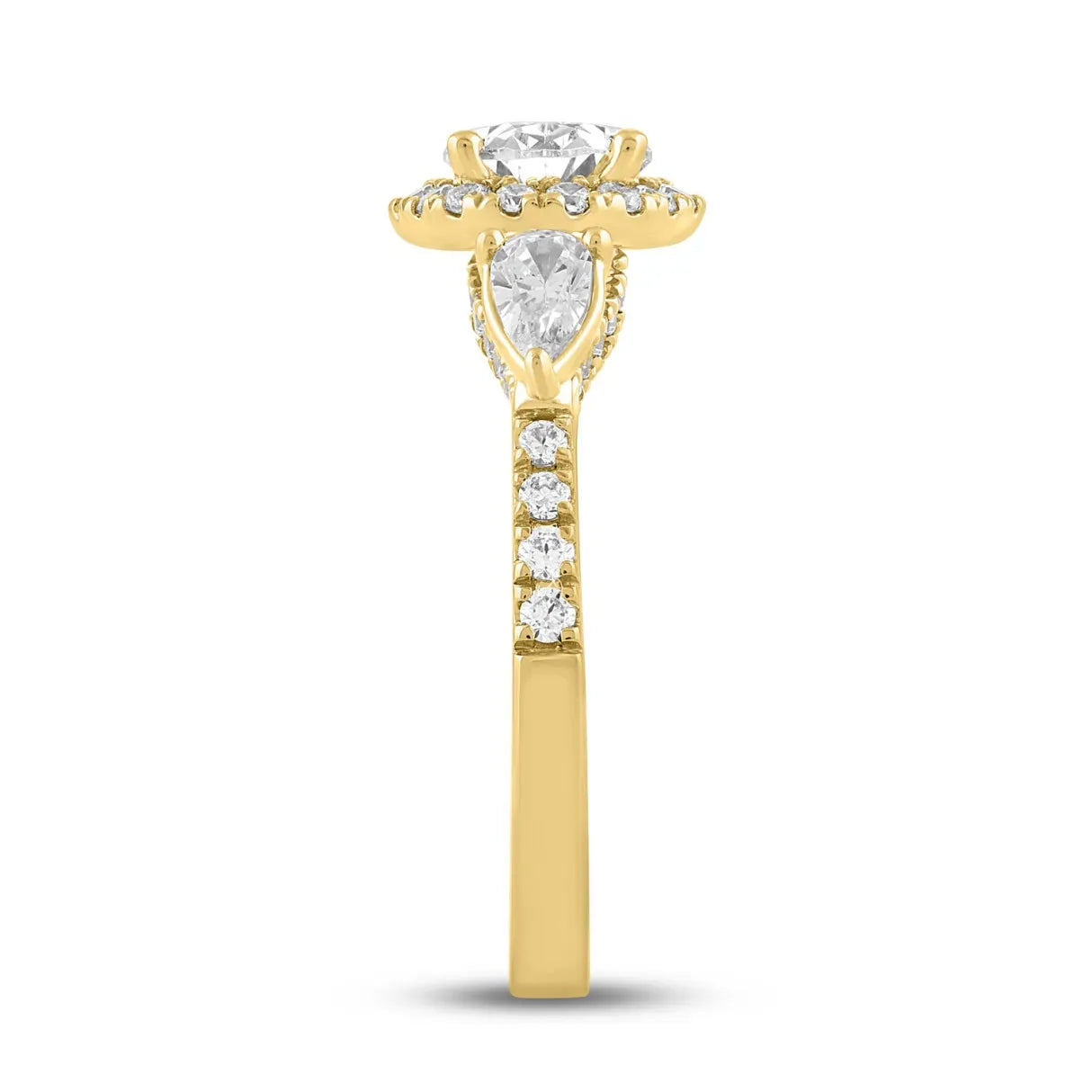 14K YELLOW GOLD 2 1/2CT ROUND/OVAL/PEAR DIAMOND LADIES RING (CENTER STONE OVAL DIAMOND 1 1/2CT)