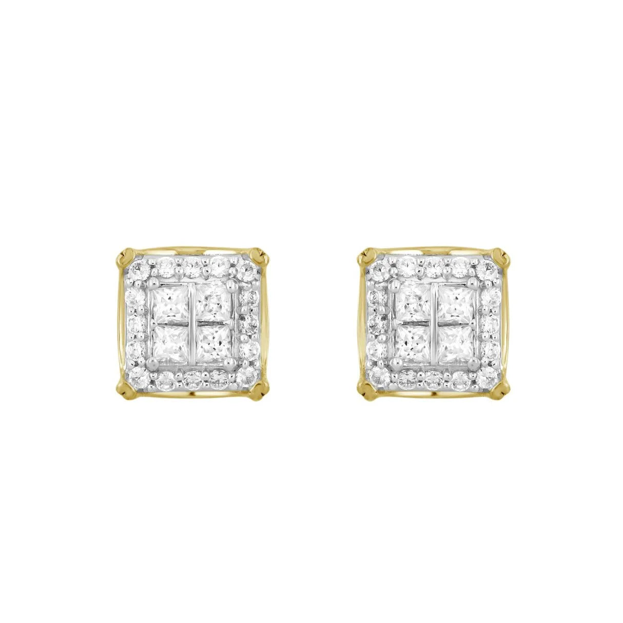 10K YELLOW GOLD 1.00CT ROUND/PRINCESS DIAMOND LADIES EARRINGS