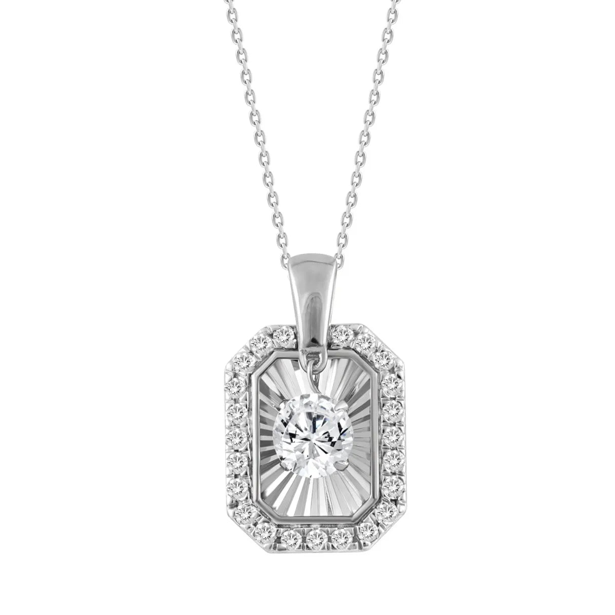 14K WHITE GOLD 3/4CT ROUND DIAMOND LADIES PENDANT WITH CHAIN