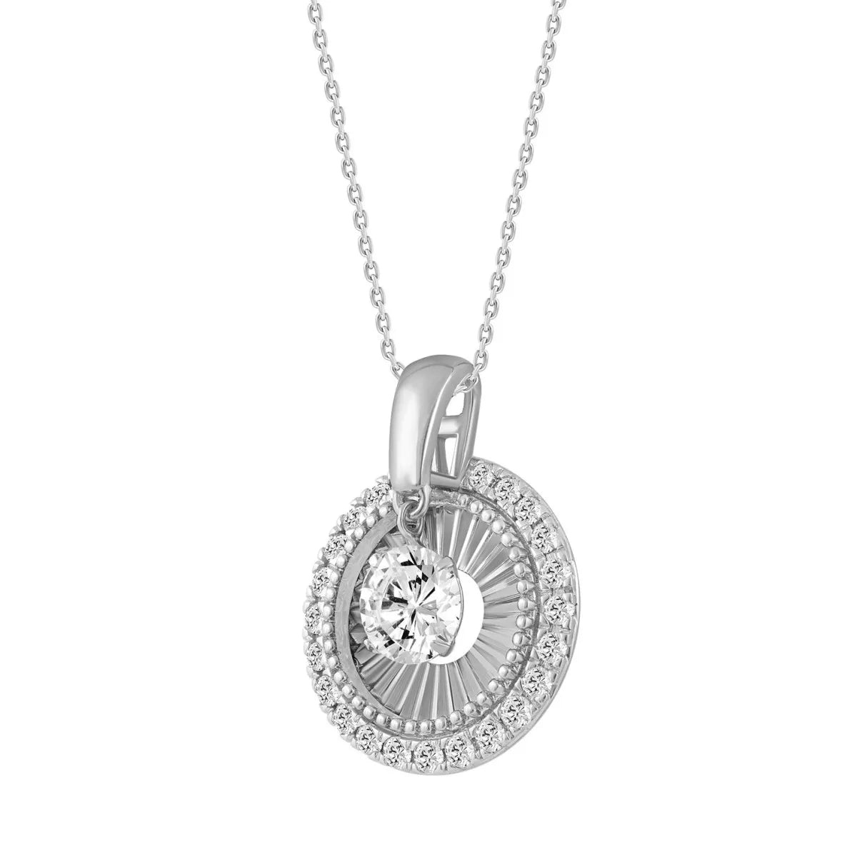 14K WHITE GOLD 3/4CT ROUND DIAMOND LADIES PENDANT WITH CHAIN