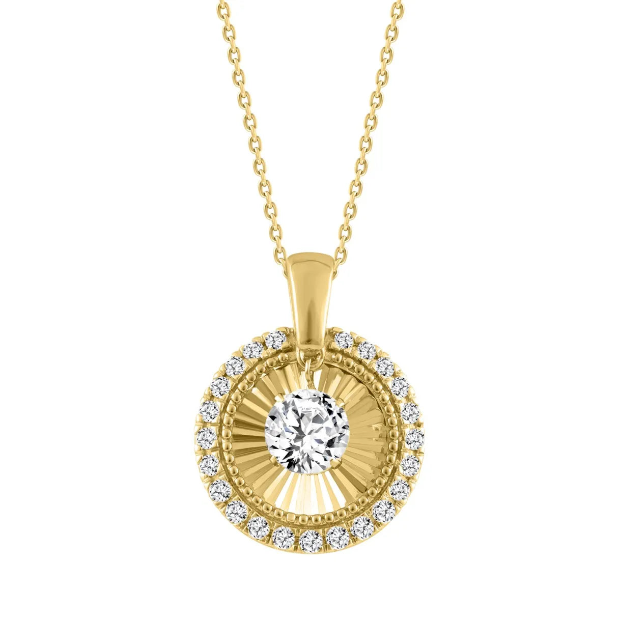14K YELLOW GOLD 3/4CT ROUND DIAMOND LADIES PENDANT WITH CHAIN