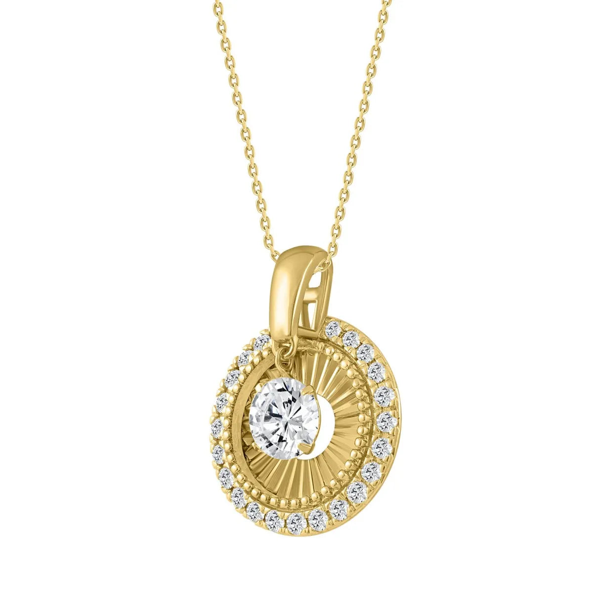 14K YELLOW GOLD 3/4CT ROUND DIAMOND LADIES PENDANT WITH CHAIN