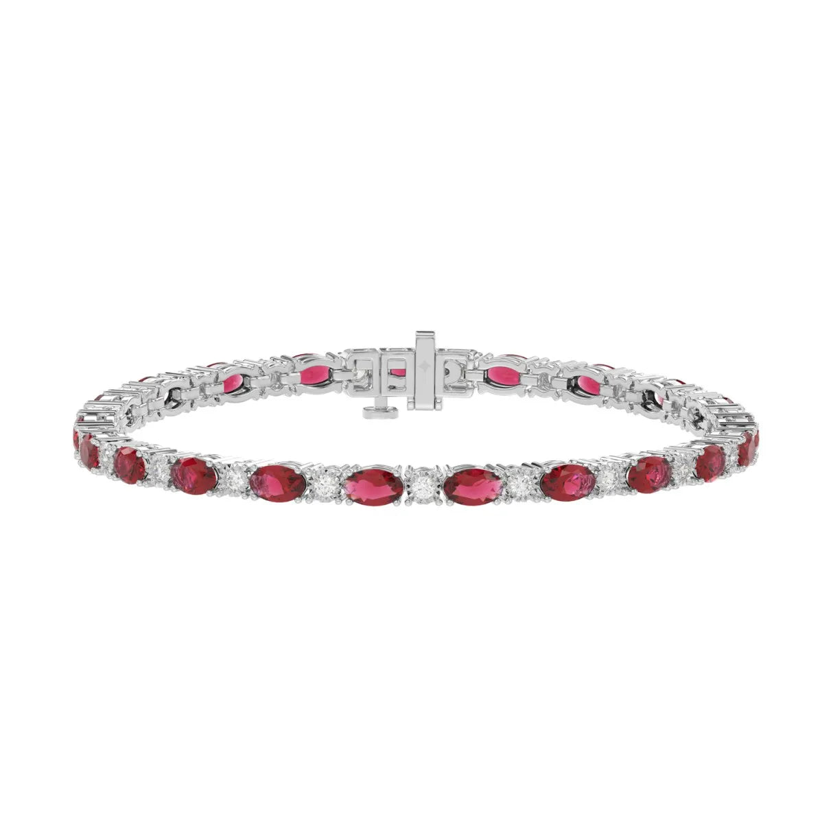 14K WHITE GOLD 6 7/8CT ROUND/RUBY OVAL DIAMOND LADIES BRACELET (OVAL RUBY 6 1/6CT)