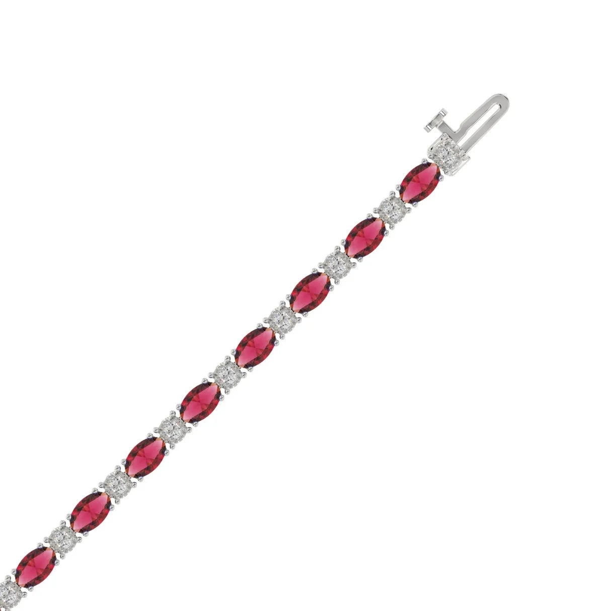 14K WHITE GOLD 6 7/8CT ROUND/RUBY OVAL DIAMOND LADIES BRACELET (OVAL RUBY 6 1/6CT)
