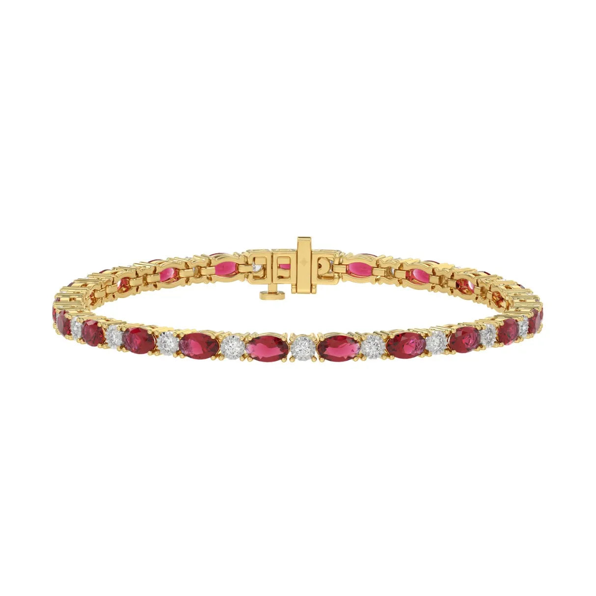 14K YELLOW GOLD 6 7/8CT ROUND/RUBY OVAL DIAMOND LADIES BRACELET (OVAL RUBY 6 1/6CT)