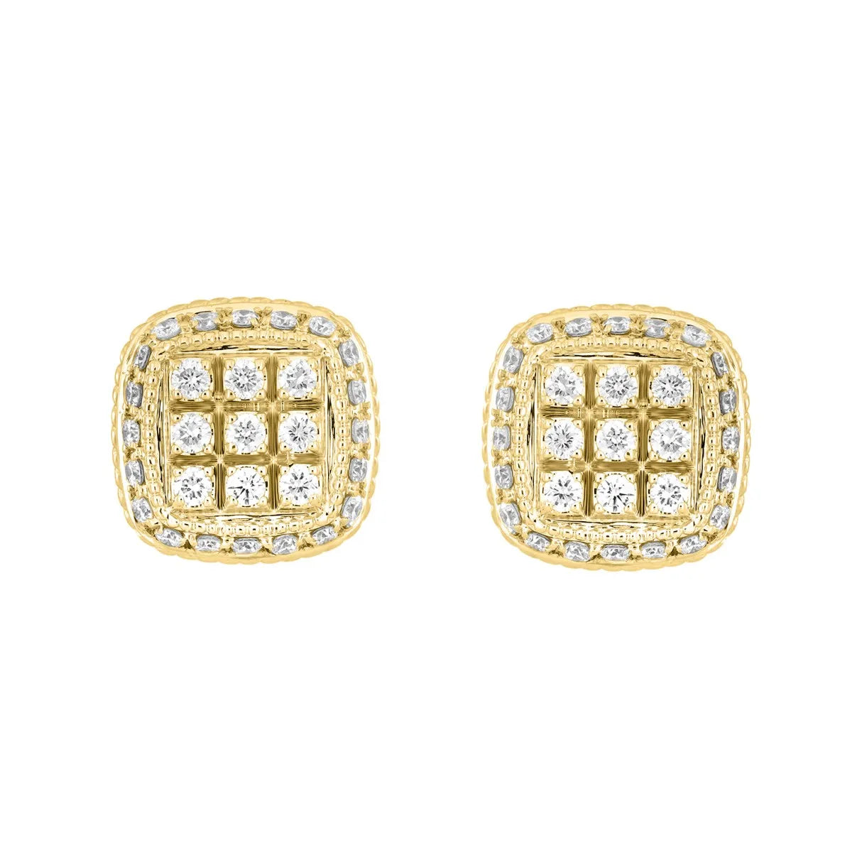 10K YELLOW GOLD 3/4CT ROUND DIAMOND LADIES EARRINGS