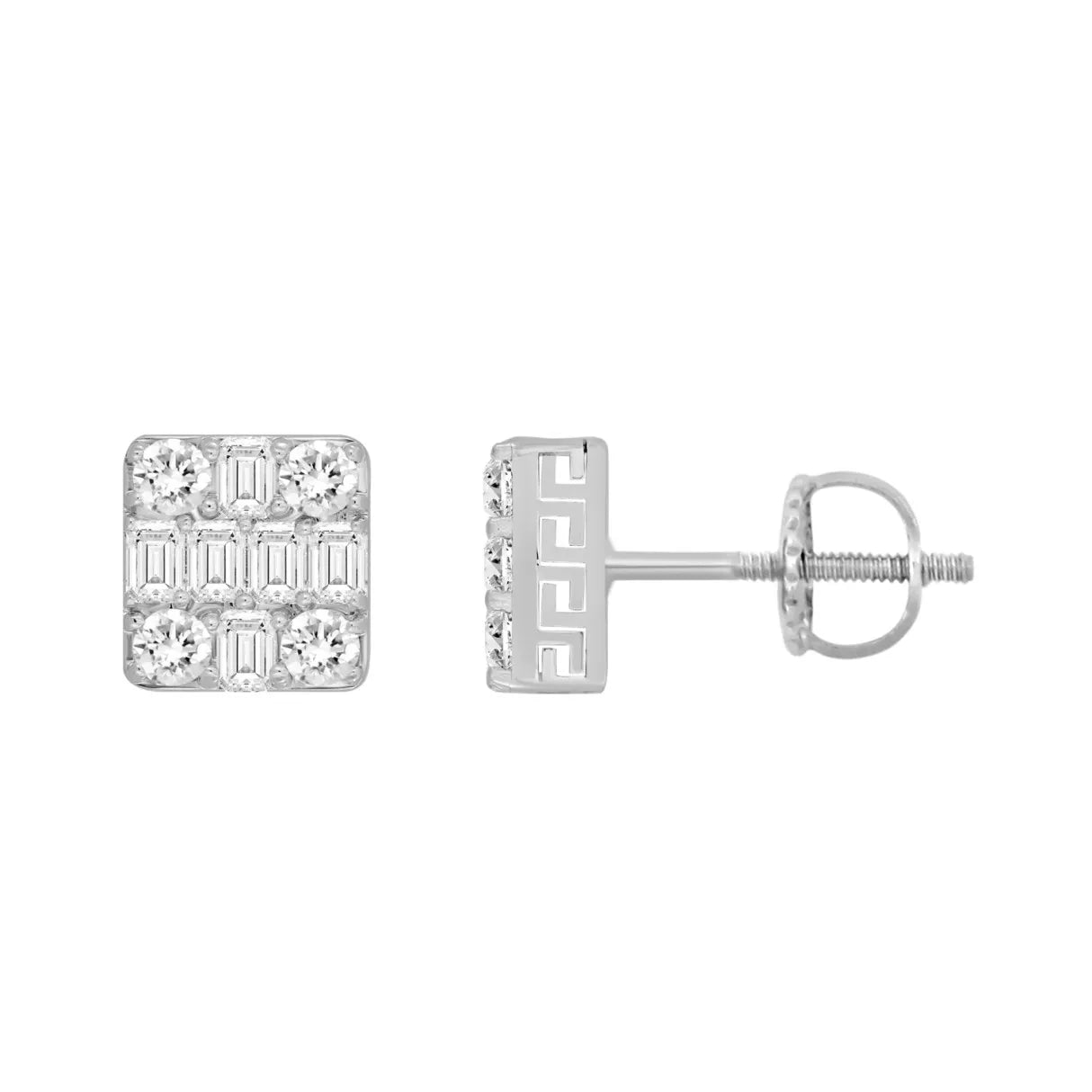 STERLING SILVER 2.00CT ROUND/EMERALD DIAMOND LADIES EARRINGS