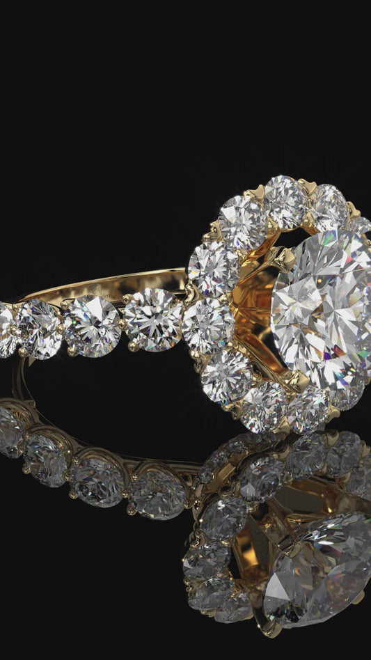 Round Lab-Grown Diamond Halo Engagement Ring with Hidden Halo and Pavé Band