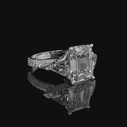 Emerald Cut Three Stone Lab Diamond Engagement Ring