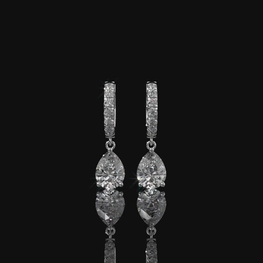 Pear Shape Lab Diamond Drop Hoop Earrings with Pavé Accents