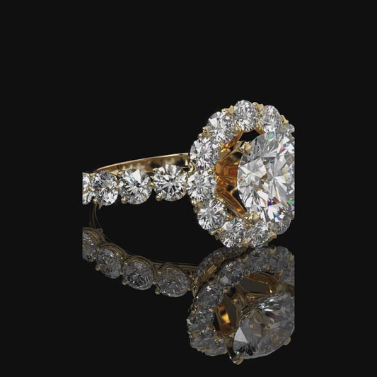 Round Halo Lab Diamond Engagement Ring with Pavé Band