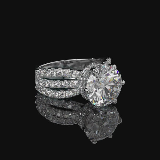 Round Cut Split Shank Hidden Halo Lab Diamond Engagement Ring