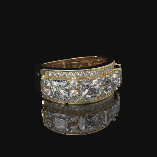 Princess Cut Lab Diamond Wide Cigar Band with Round Halo