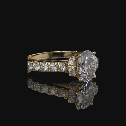 Oval Lab Diamond Engagement Ring with Pavé Diamond Band