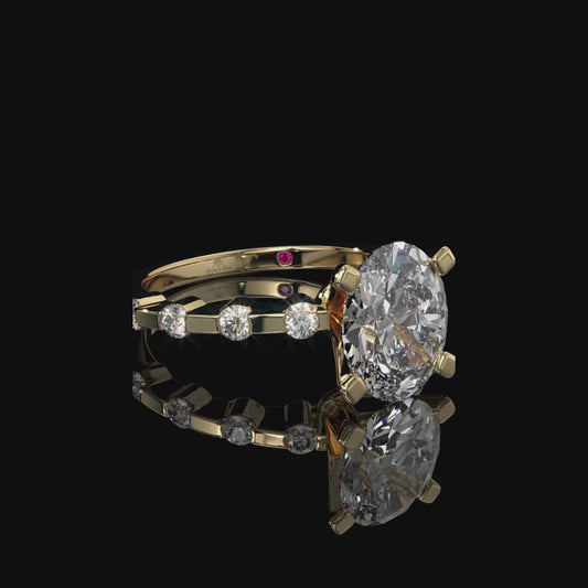 Oval Lab Diamond Engagement Ring with Shared Prong Band