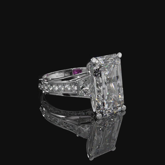 Baguette Lab Diamond Engagement Ring – Hidden Halo Cathedral Setting
